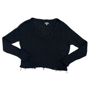 DL1961 Freeman Alley Distressed V Neck Black Cropped Sweater